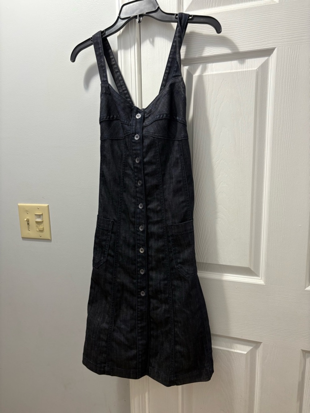 7 For All Man Kind Denim Button-Front Cross Back Midi Dress Size Medium